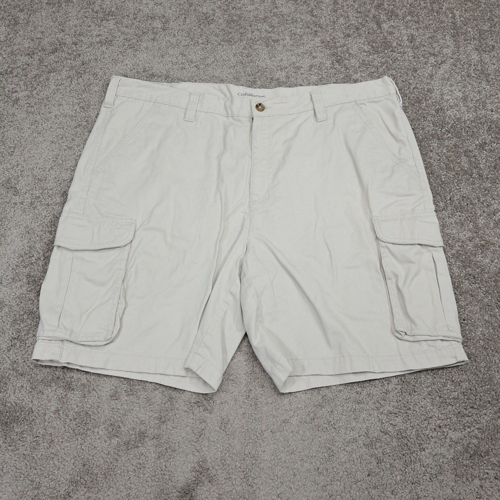 Croft & Barrow Mens Khaki Cargo Shorts Size 42 Beige Cotton Casual Utility 44W